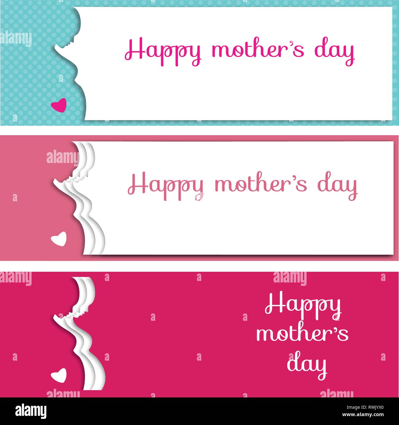 Mothers day vectors. Pregnant woman cutout. Mothers day banners. Stock Vector