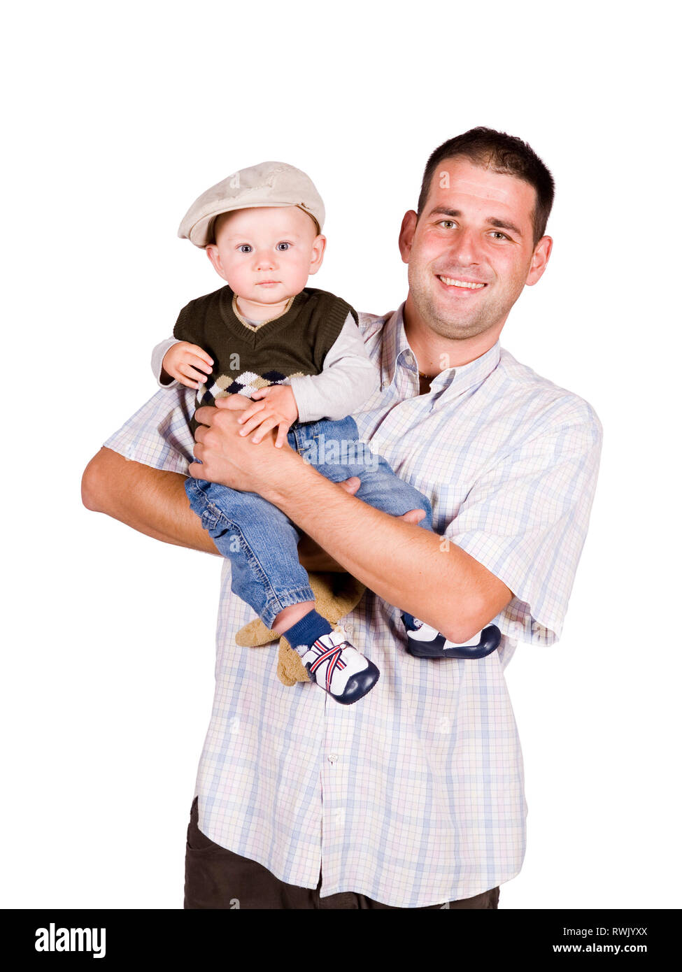 father and little son over white background Stock Photo