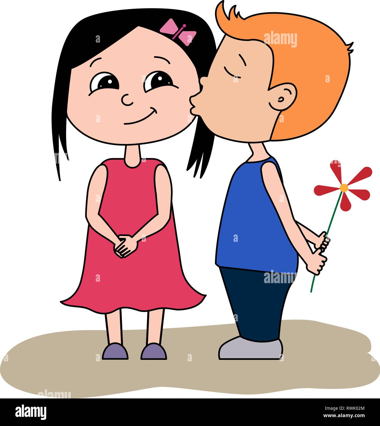 Cute Little Girl And Boy Kissing Valentines Day Card Portrait Of Happy Lovely Couple Young Cute Boy And Girl Smiling And Standing With Their Dog Iso Stock Vector Image Art