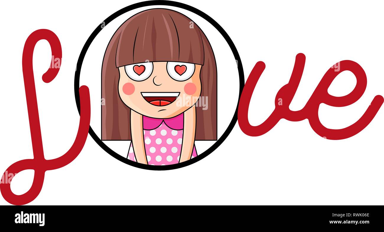 Valentine card cute little girl in love. Romantic vector illustration ...