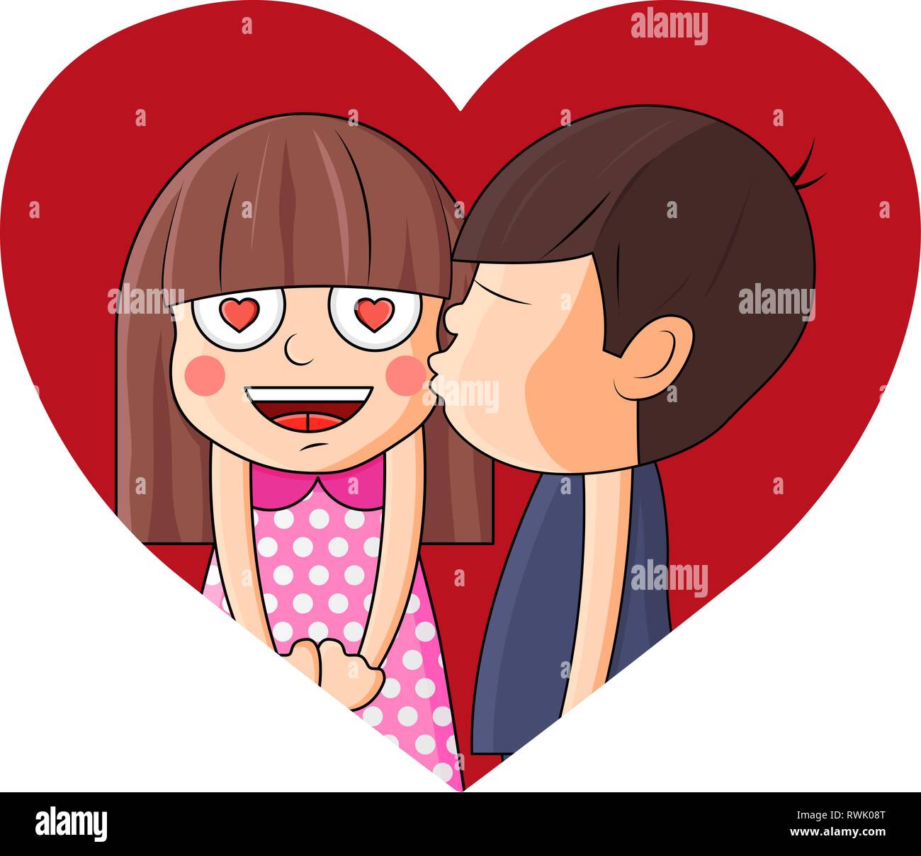 Valentine card cute little girl in love and boy kissing this girl. Romantic  vector illustration. Vector. Isolated on white background. Vector illustra  Stock Vector Image & Art - Alamy