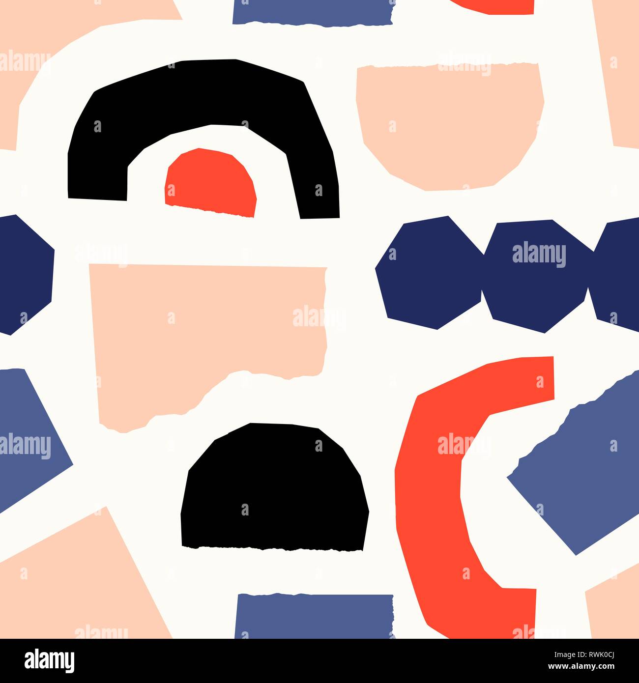 Seamless repeating pattern with paper shapes in red, blue, black and ...