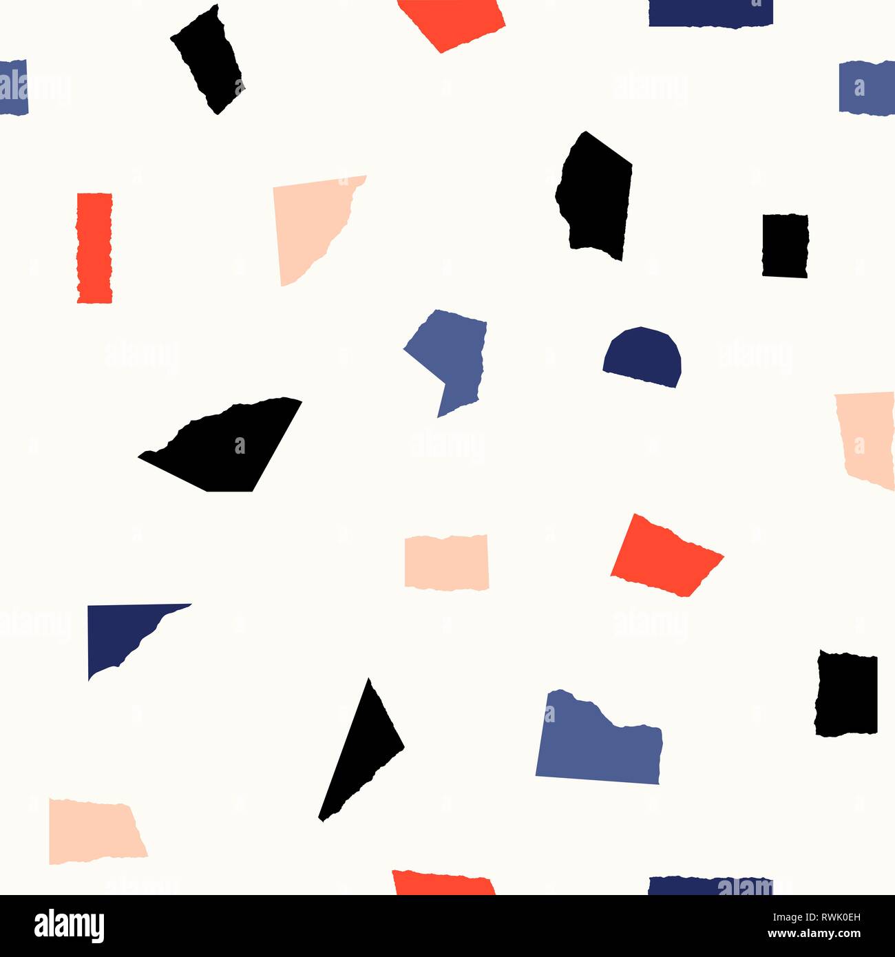 Seamless repeating pattern with paper shapes in red, blue, black and ...