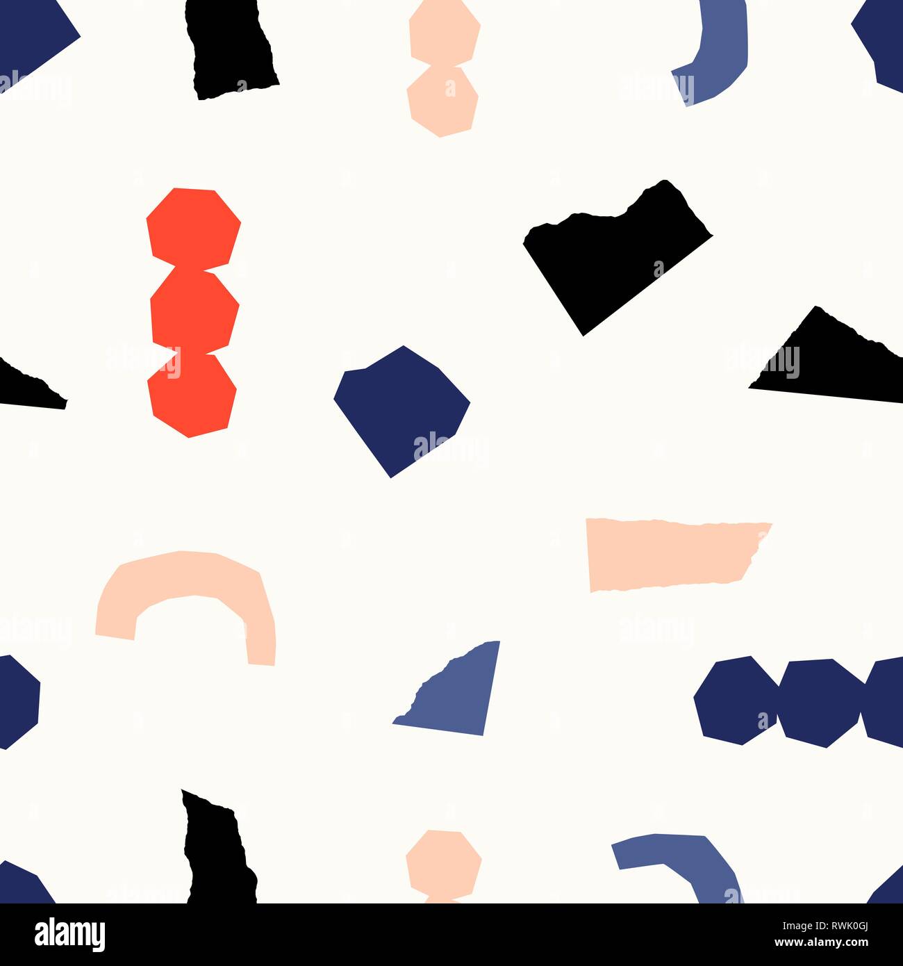 Seamless repeating pattern with paper shapes in red, blue, black and ...