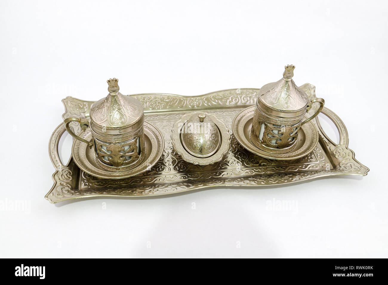 Traditional Antique Silver Turkish Coffee Set for 2