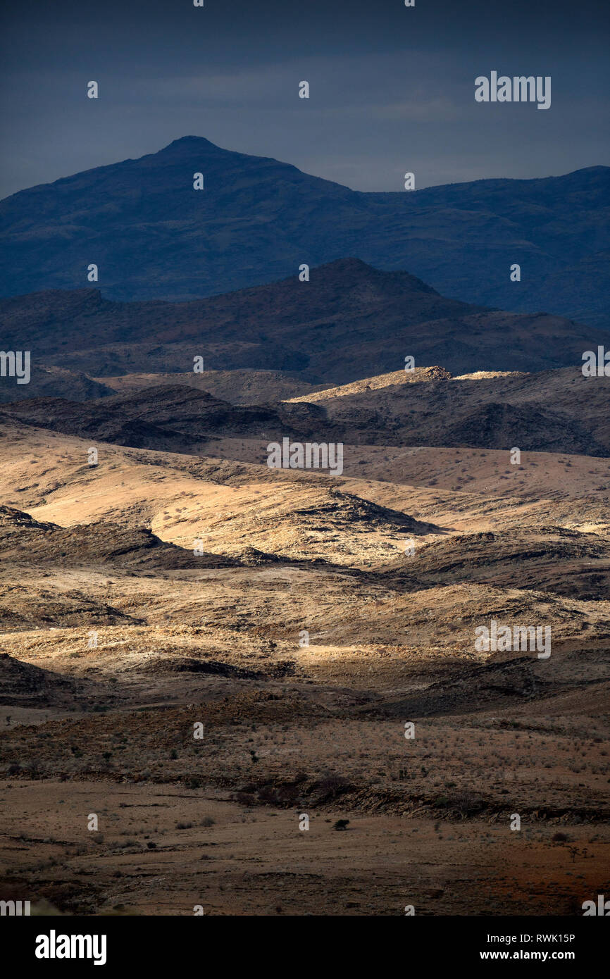 Moody landscape of the Namibi's valley of 1000 hills, Naukluft National Park, Namibia. Stock Photo