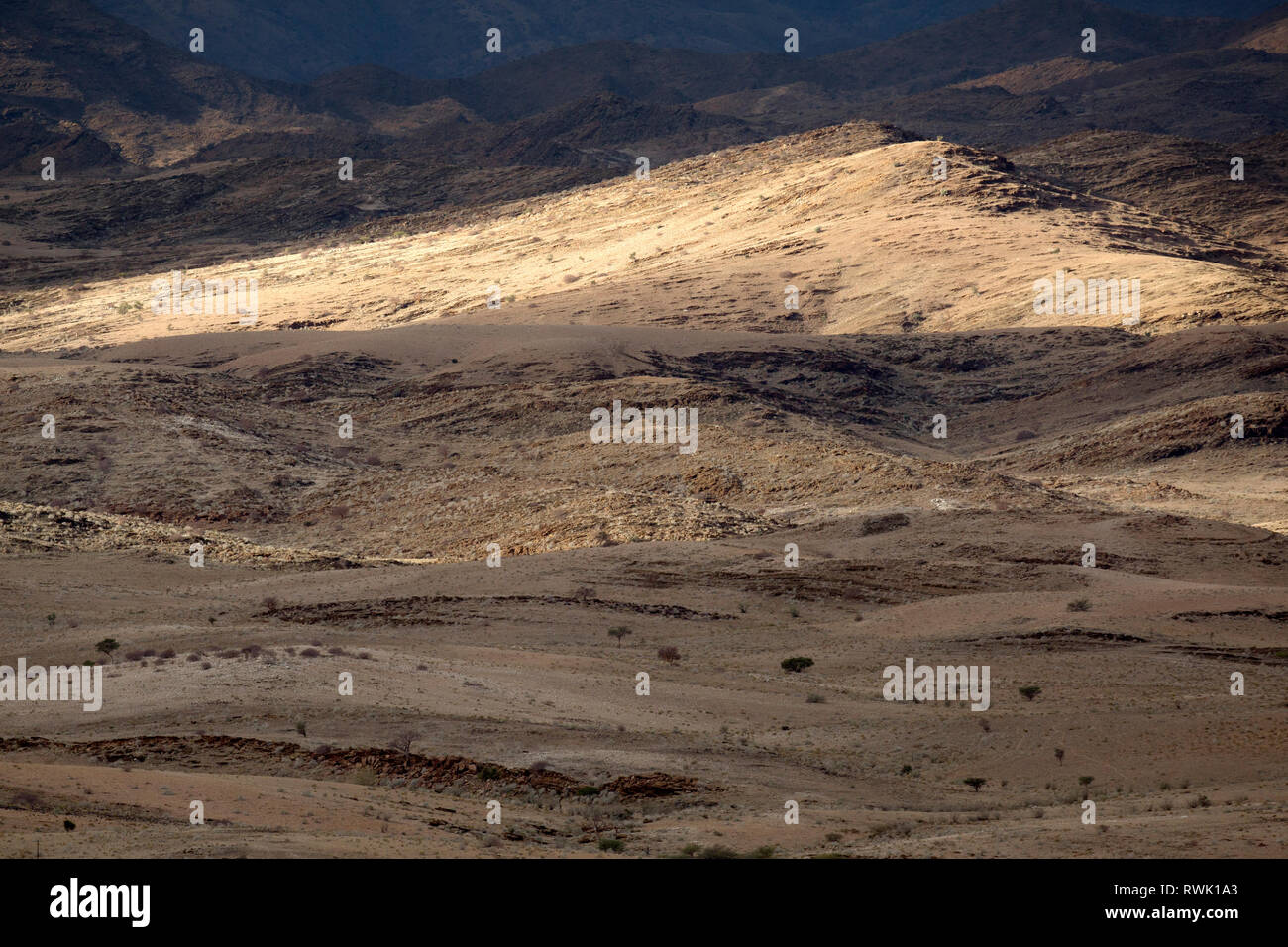 Moody landscape of the Namibi's valley of 1000 hills, Naukluft National Park, Namibia. Stock Photo