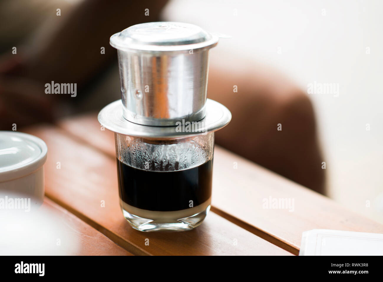 Vietnamese Coffee Hot milk coffee with condensed milk in Vietnam