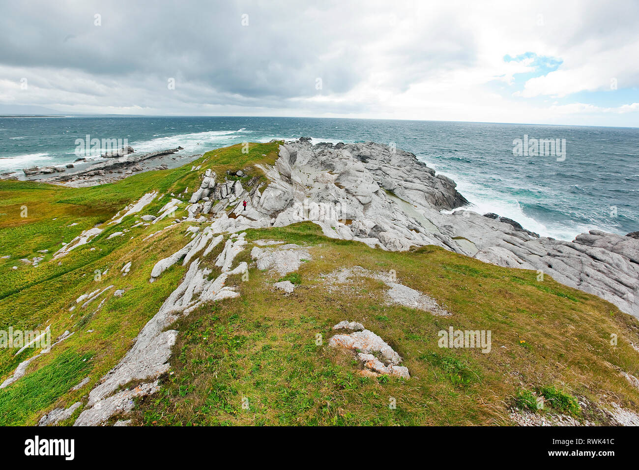 Cambrian and Ordovicia era rock formations extending into the Gulf of St. Lawrence at the southwestern end of the Lighthouse Trail on the Cow Head Peninsula, Cow Head, Western Newfoundland, Canada Stock Photo