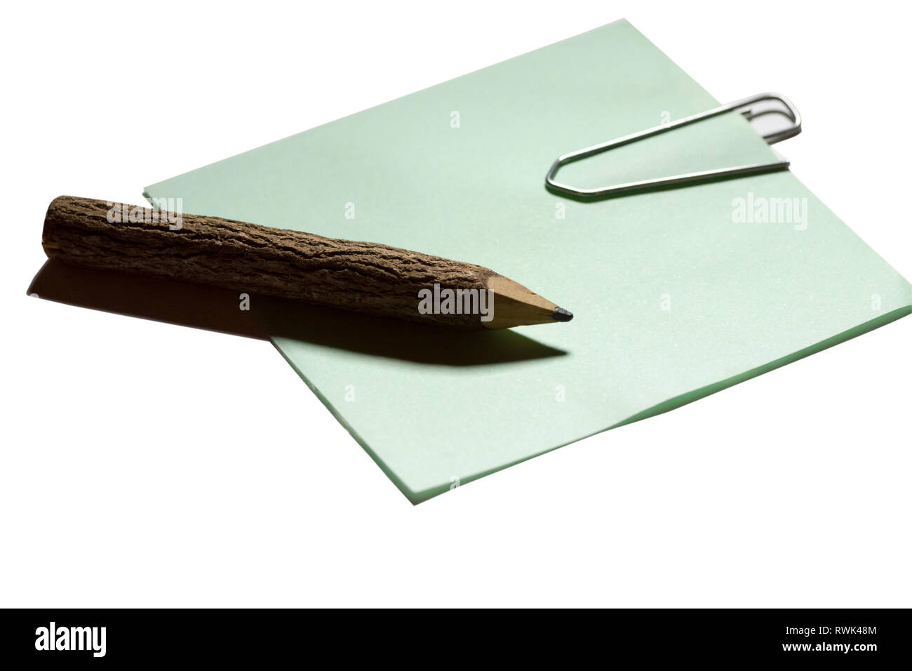single paper clip with wooden pencil in white background Stock Photo ...