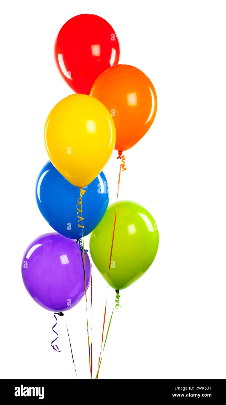 Group of colourful birthday balloons isolated on white background Stock Photo