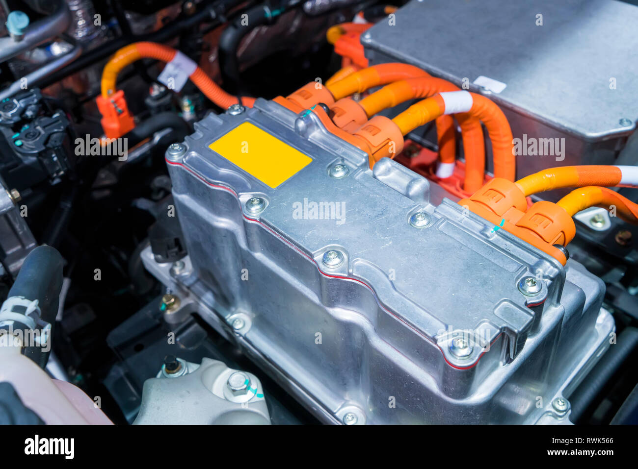 Battery and wire installed on electric system of eco car engine ...