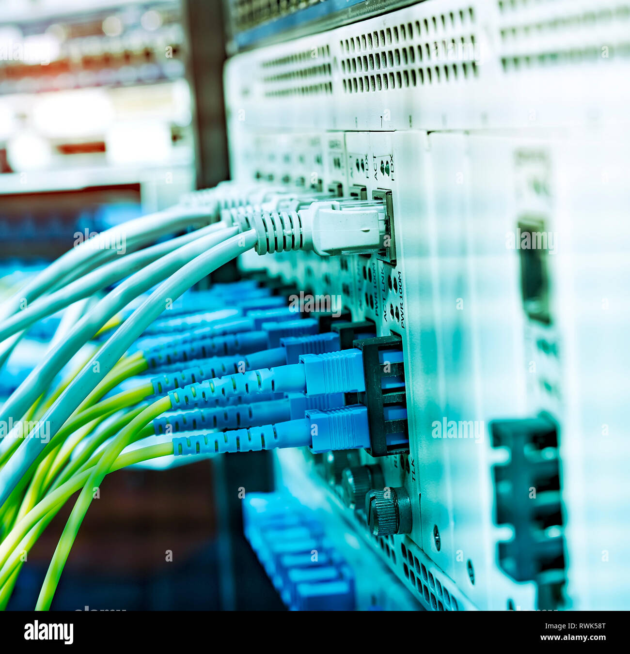 optical fibre information technology equipment in data center Stock