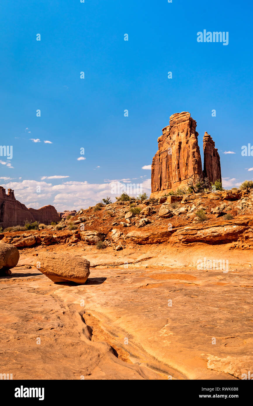 The Organ Formation from the Park Avenue Trail in Arches National Park, Moab, Utah Stock Photo