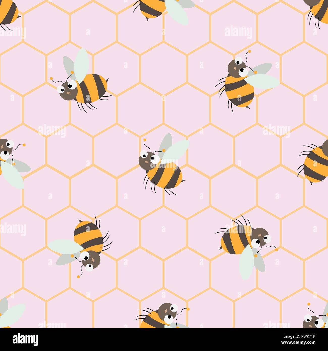 Vector seamless pattern with Cute cartoon Bee and honeycomb 10 eps ...