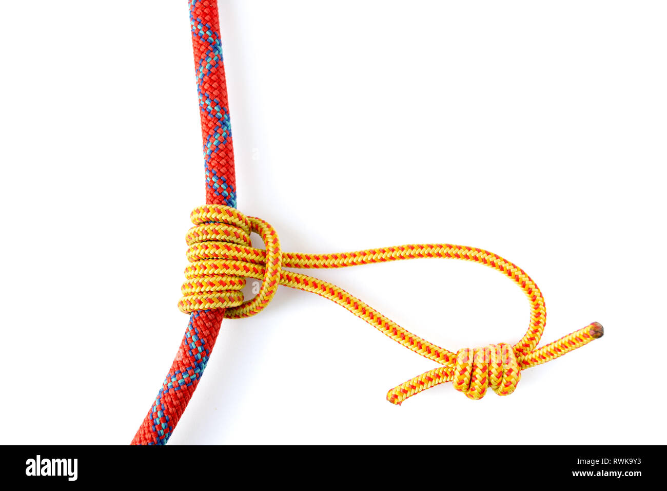 Prusik Knot or Triple Sliding Hitch formed with a 5mm yellow Prusik