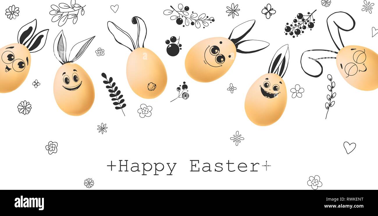 Realistic eggs with painted elements. Happy easter. Vector illustration Stock Vector