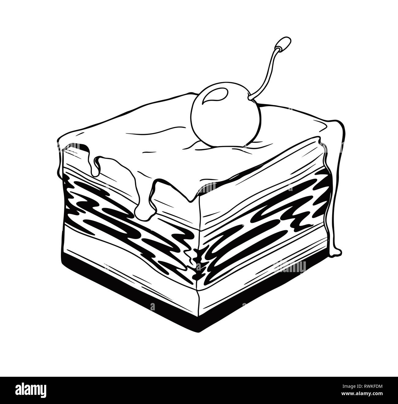 Slice of cherry cake is isolated on a white background. Vector Stock ...