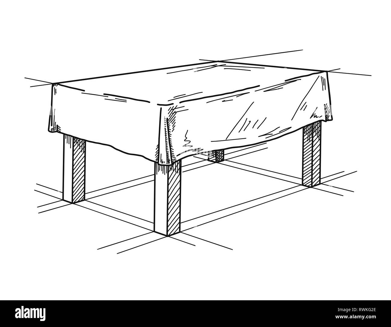 Realistic Sketch Of The Table In Perspective Vector Illustration