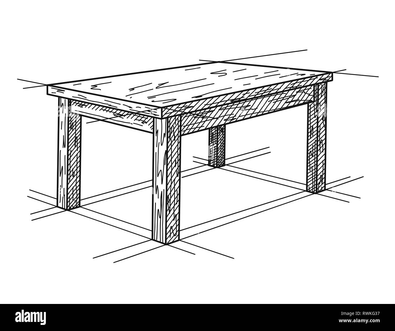 Realistic Sketch Of The Table In Perspective Vector Illustration