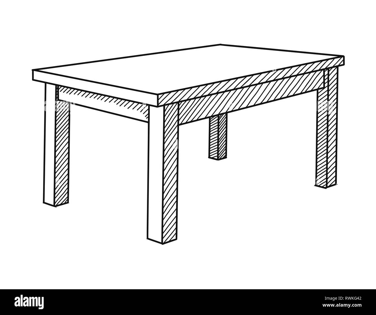 Realistic sketch of the table in perspective. Vector illustration Stock