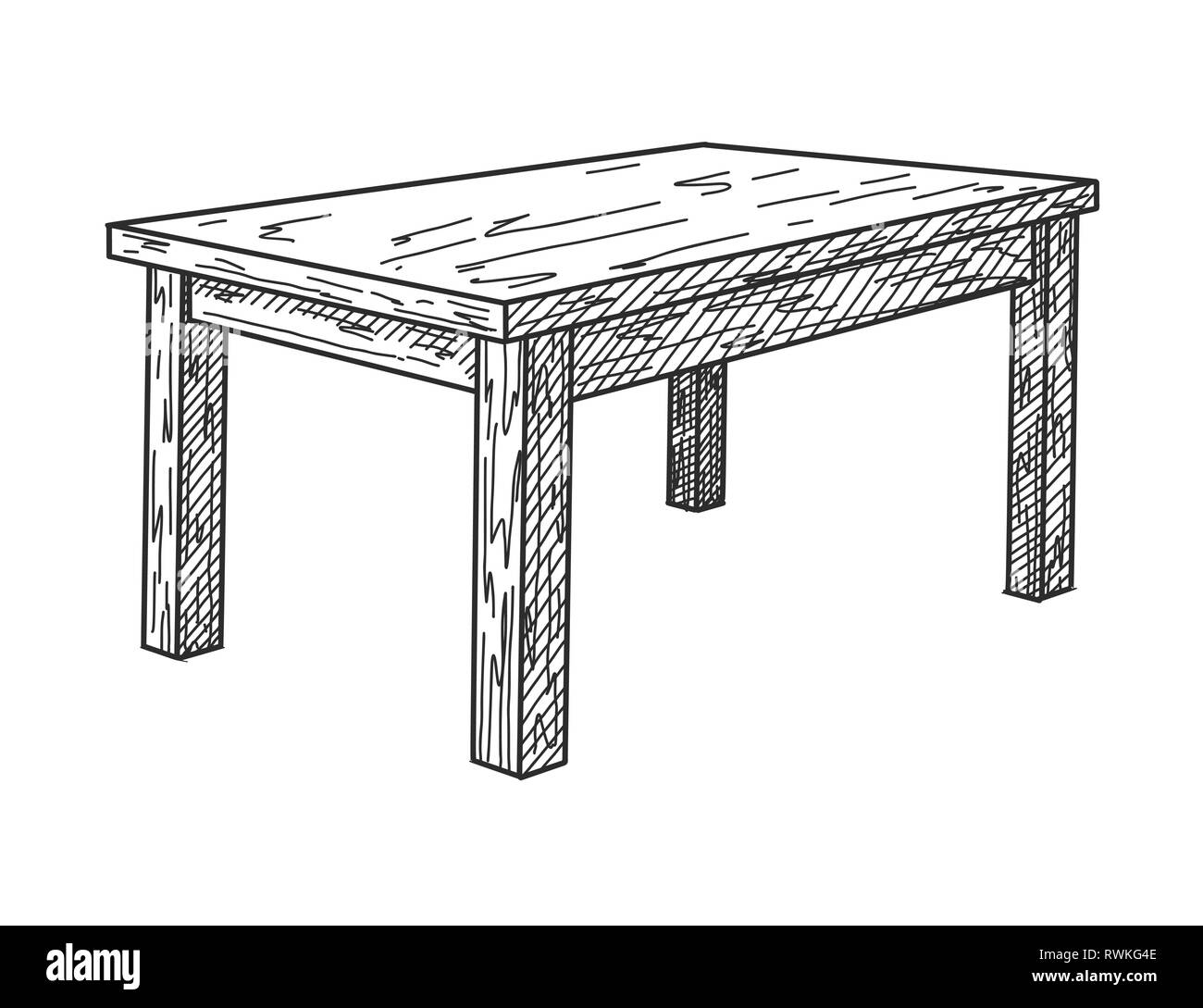 Realistic Sketch Of The Table In Perspective Vector Illustration