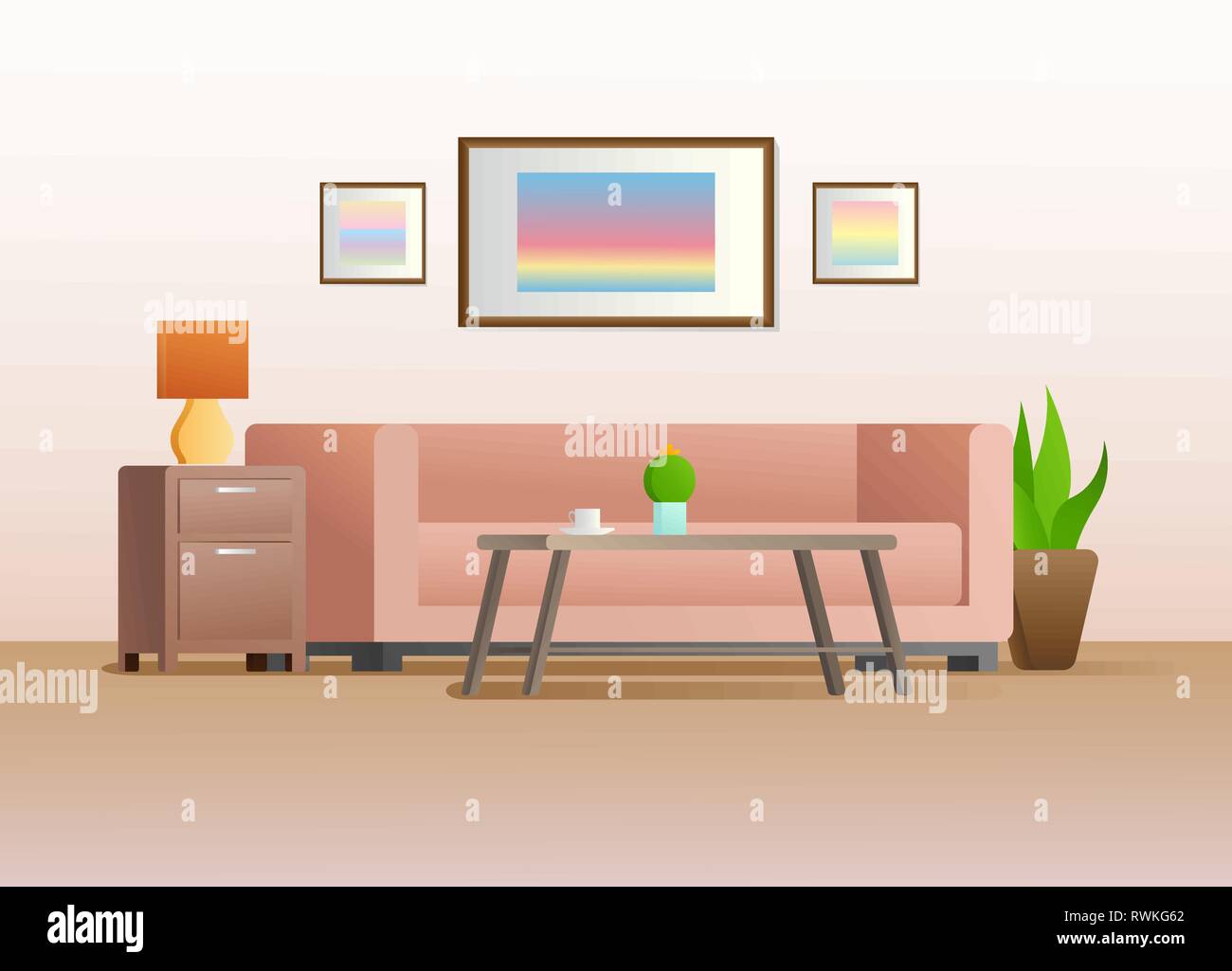 Interior in a flat style. Furniture for living room. Vector ...