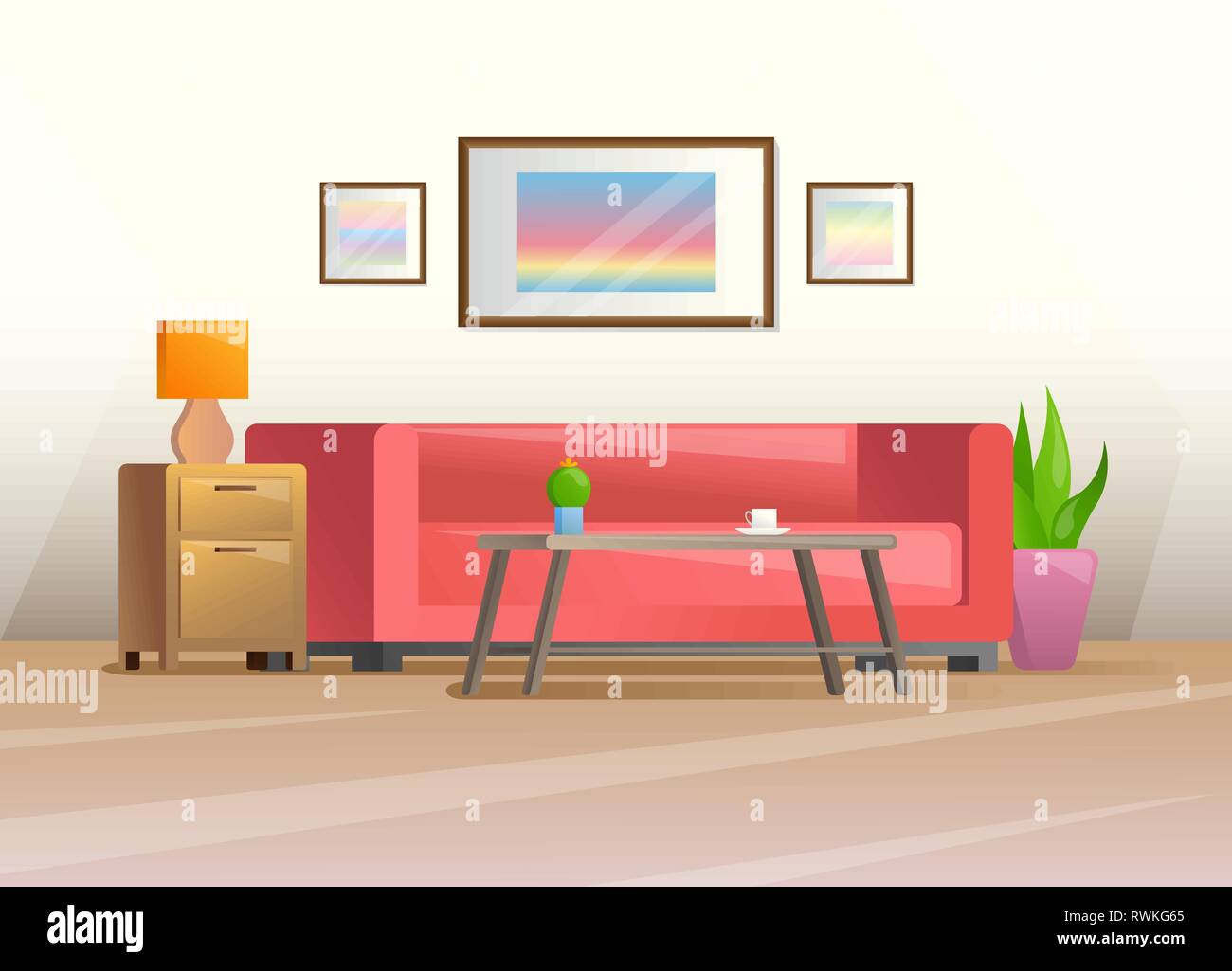 Interior in a flat style. Furniture for living room. Vector ...