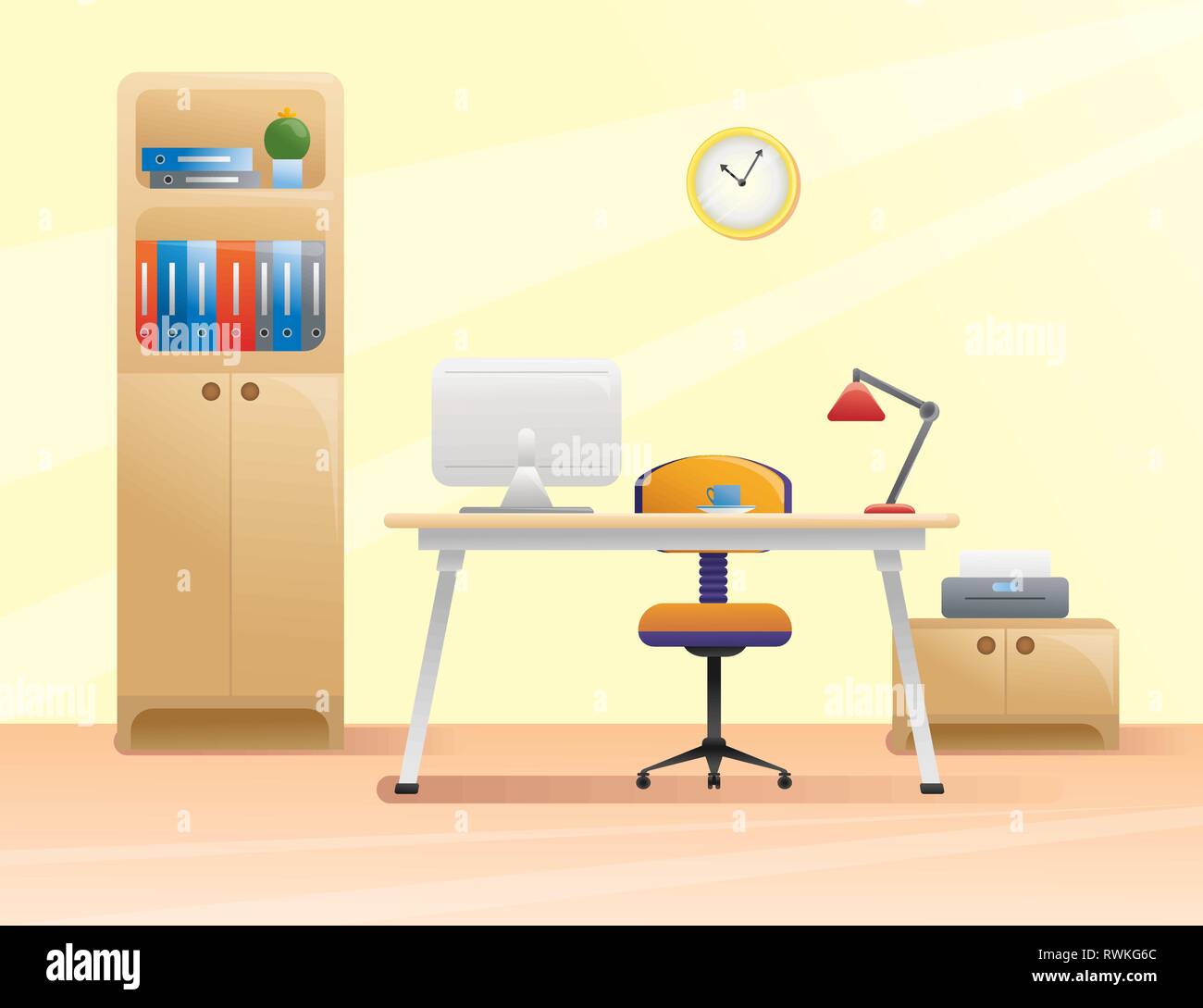 Workplace, office in flat style. Interior vector illustration Stock Vector
