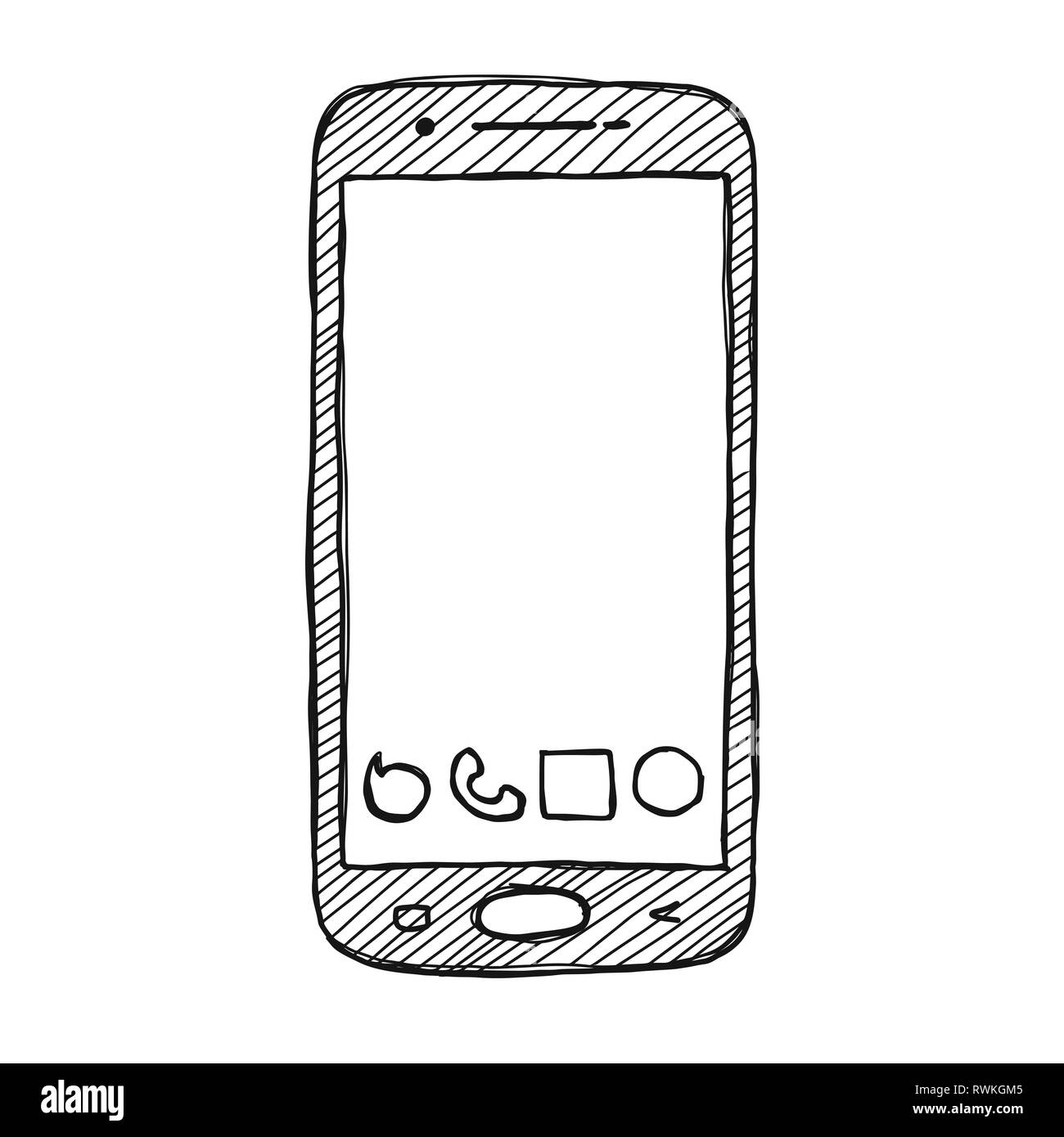 Hand drawn sketch of mobile phone outlined 1631524 Vector Art at Vecteezy