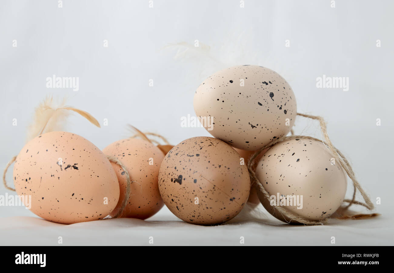 Rustic easter eggs on a white background Stock Photo