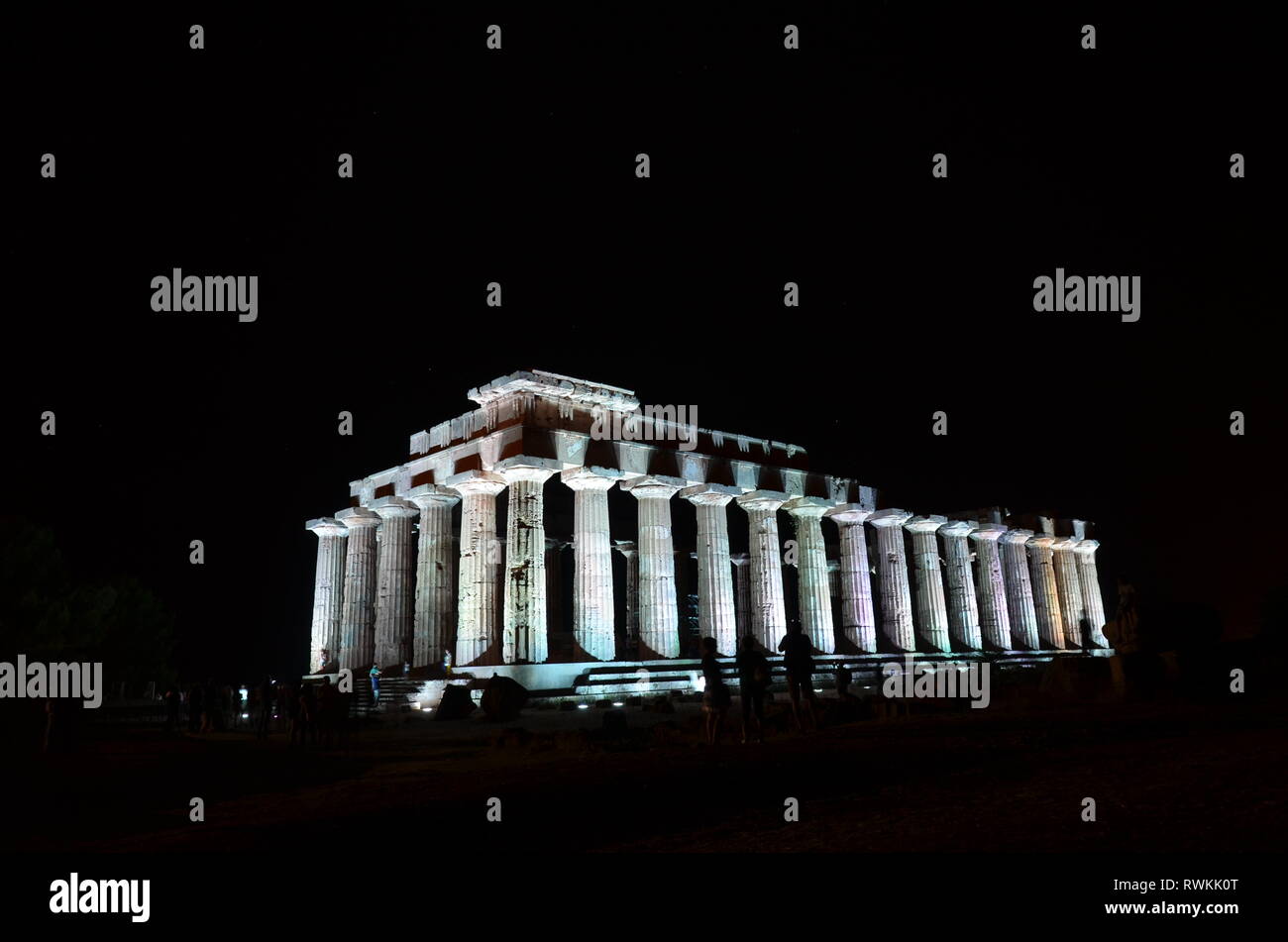 Greek temple in Selinunte by night Stock Photo - Alamy