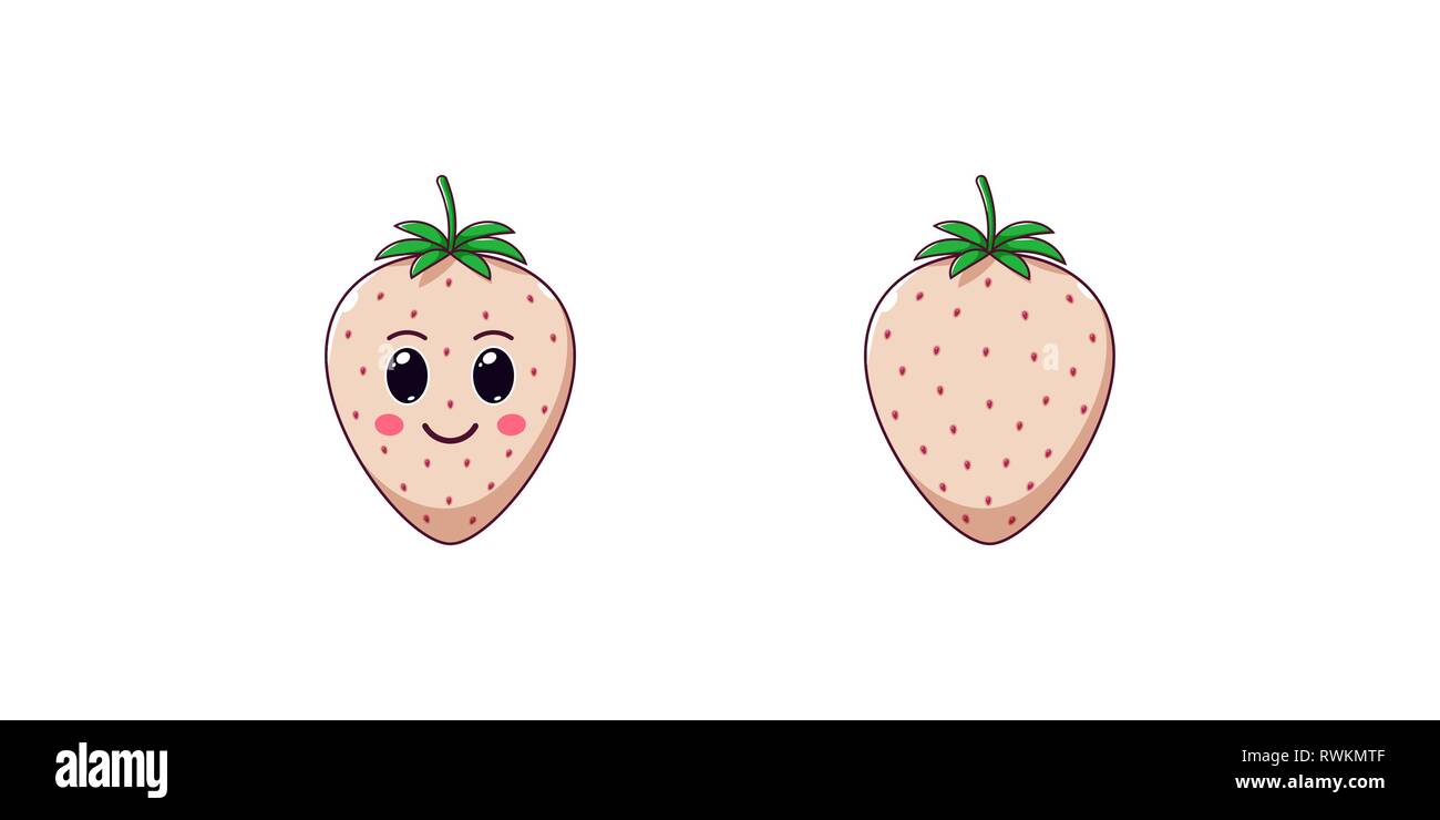 Cartoon Ripe Fruit Cute Kawaii Pineberry, Cartoon Ripe Fruit. Vector illustration of ...