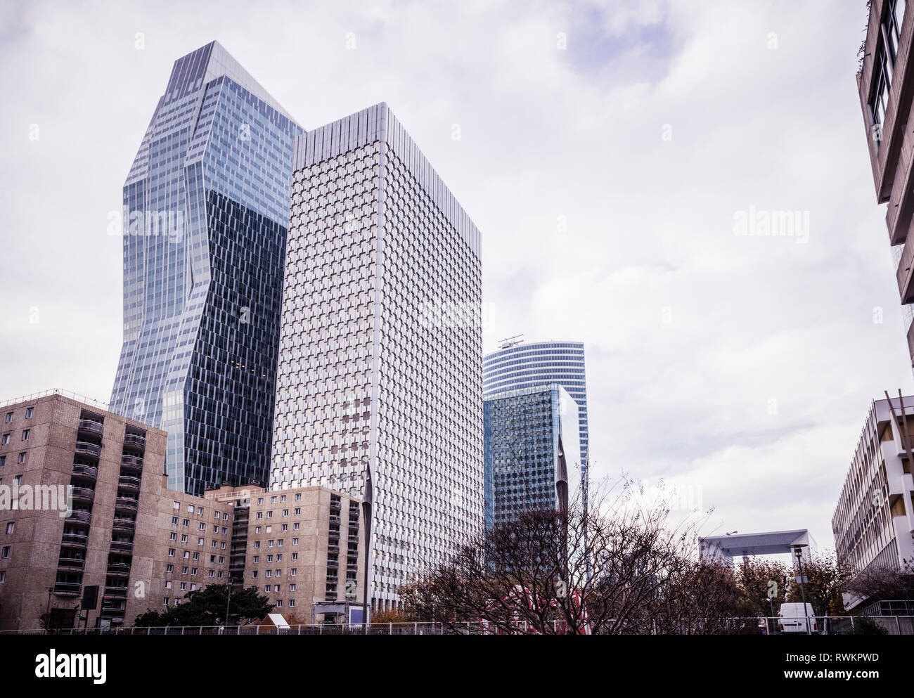 Cityscape with glass fronted skyscrapers, Paris, France Stock Photo