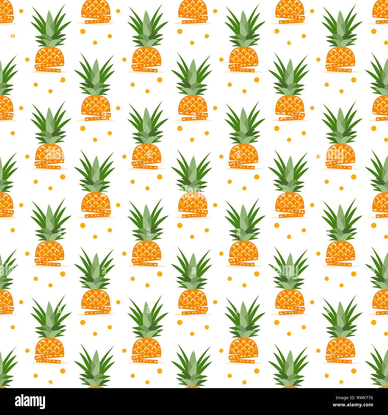 Vector seamless pattern with pineapples, pineapple slices. Tropical ...