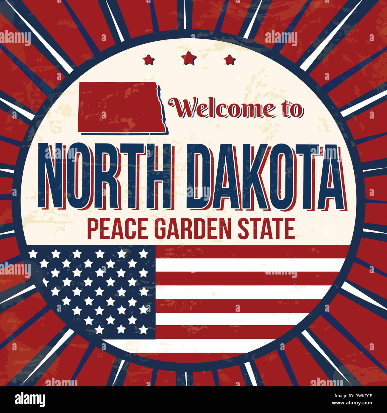 Welcome to North Dakota vintage grunge poster, vector illustration Stock Vector
