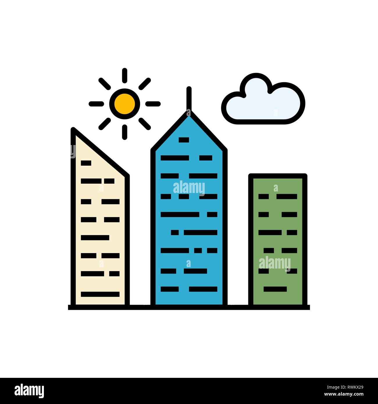 City Building Filled Related Vector Icon Stock Vector