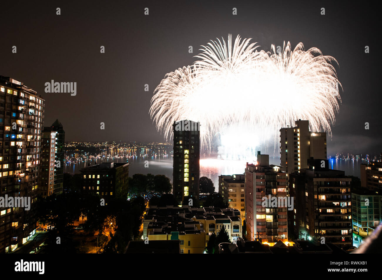 Vancouver fireworks celebration 150th anniversary of Canada Stock