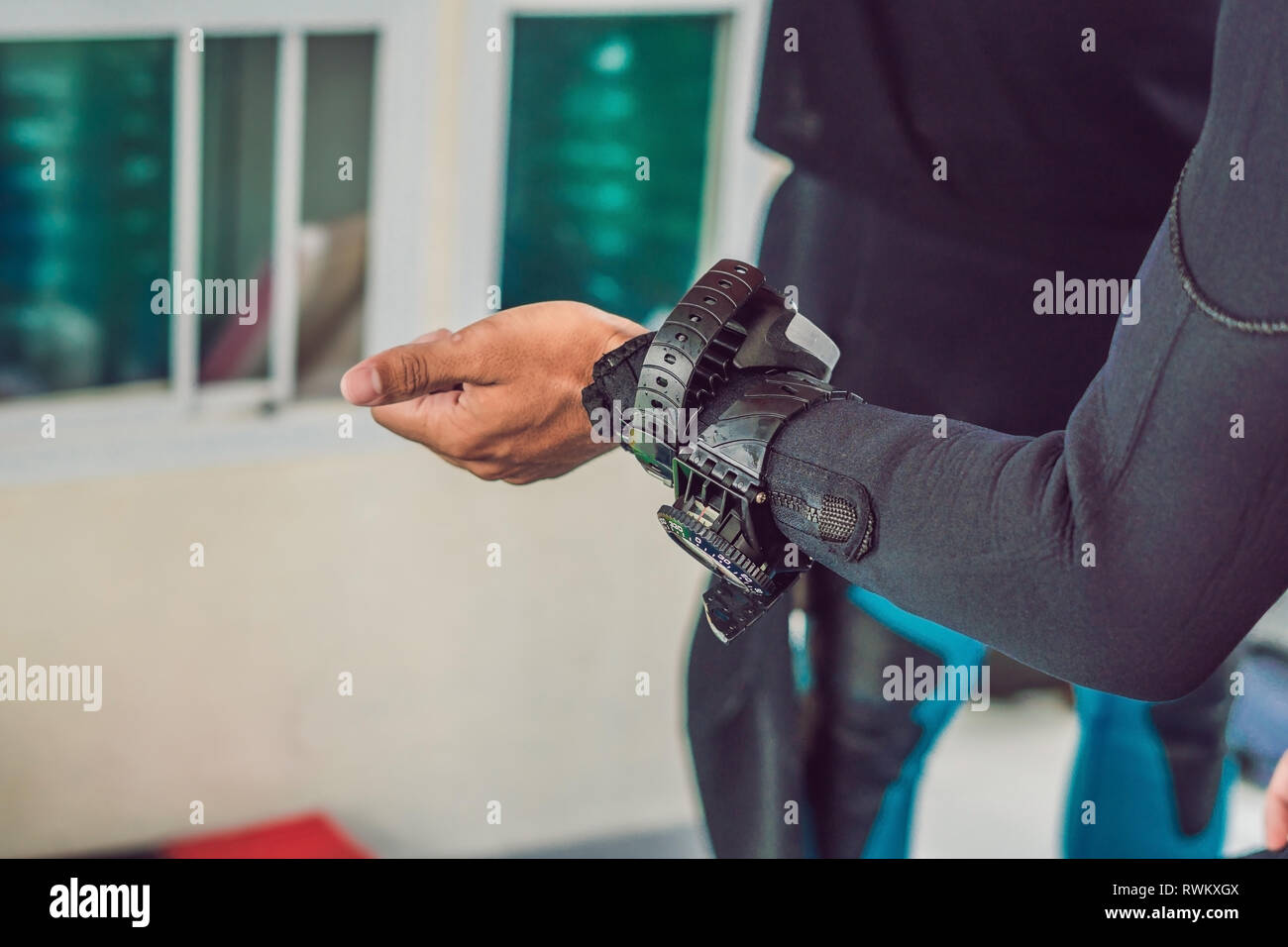 Young diver preparing an underwater compass for diving Stock Photo Alamy