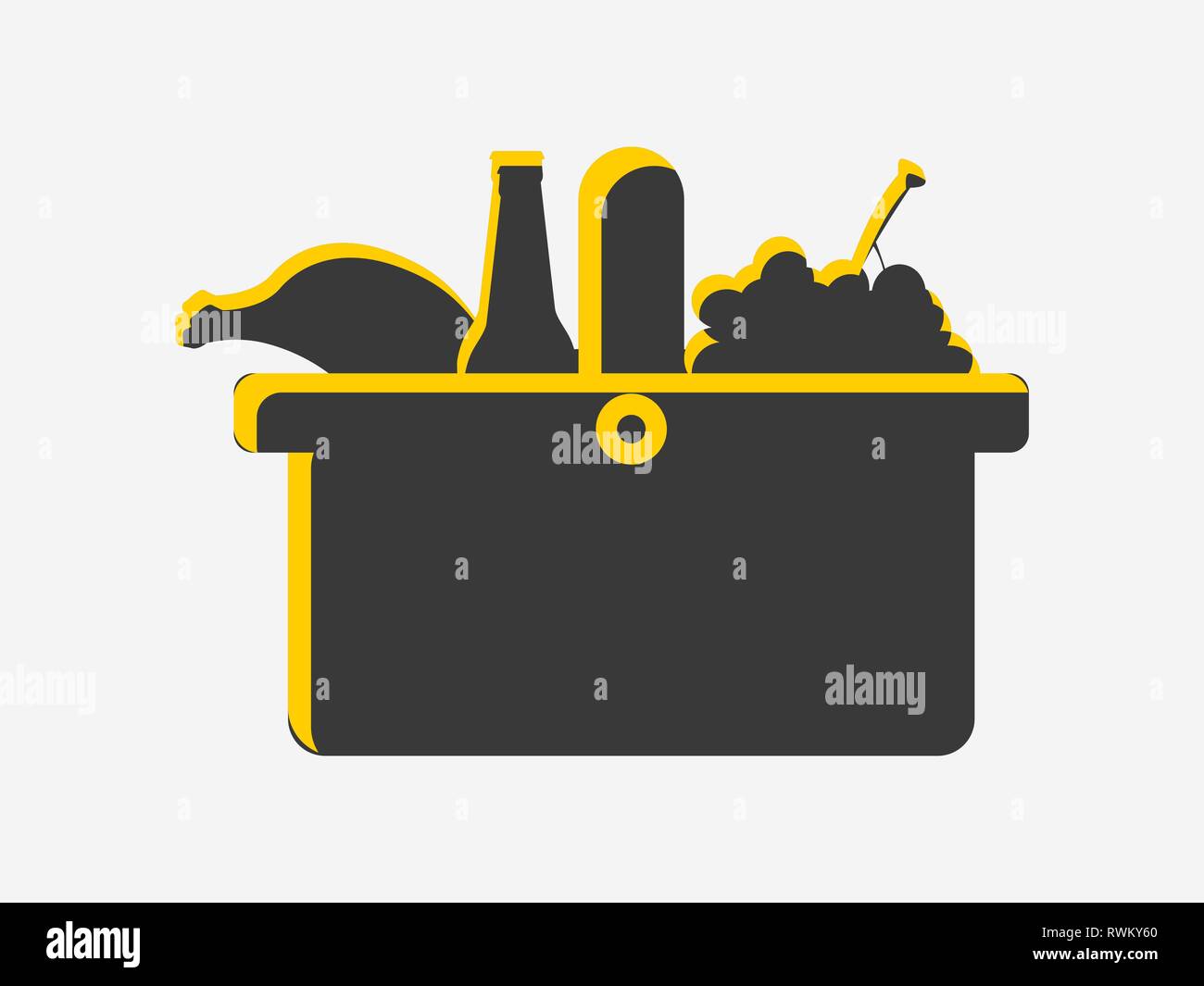 Picnic basket icon isolated on white background. Black and yellow color ...