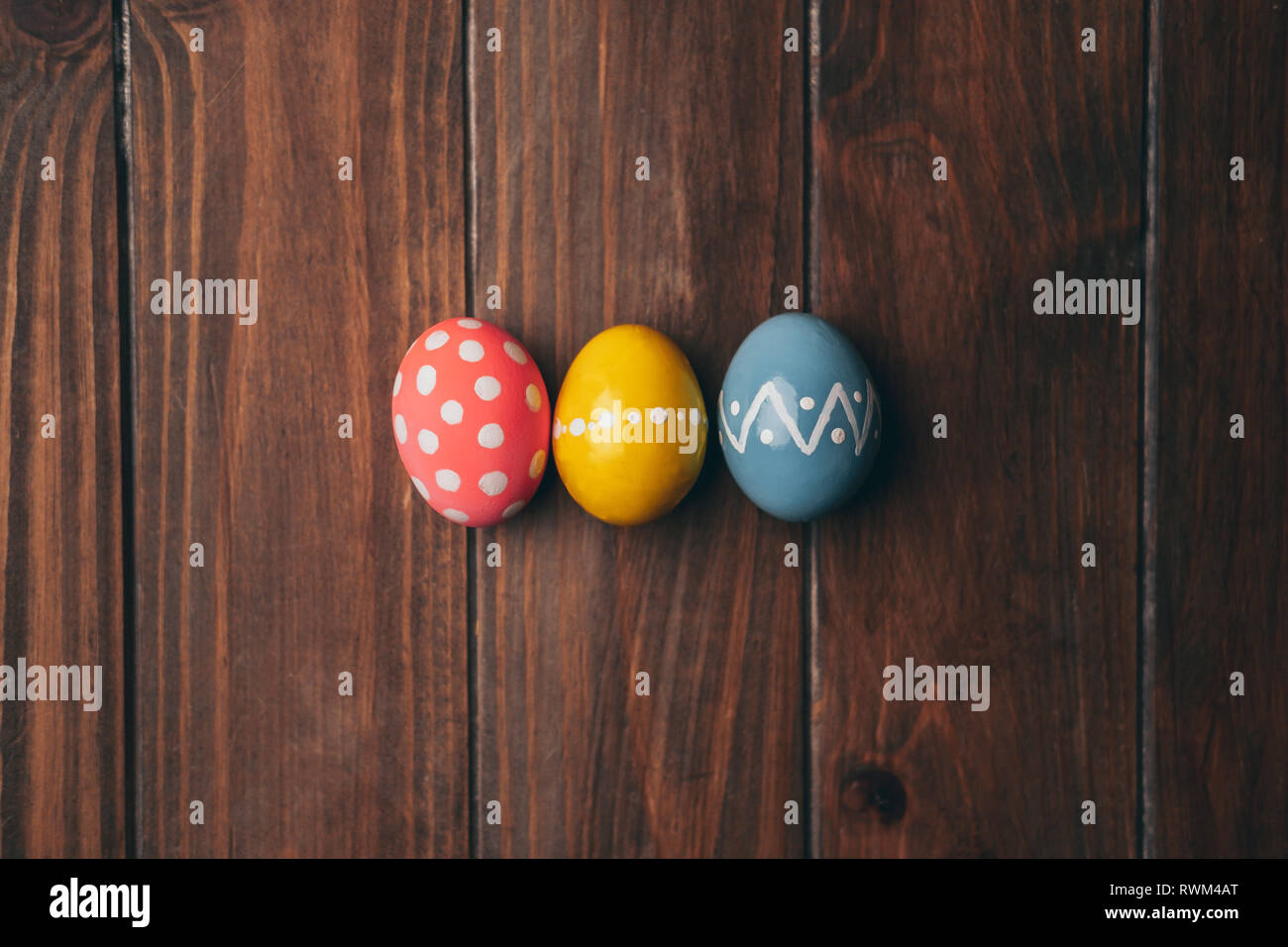 Set of Easter eggs on straw Stock Photo