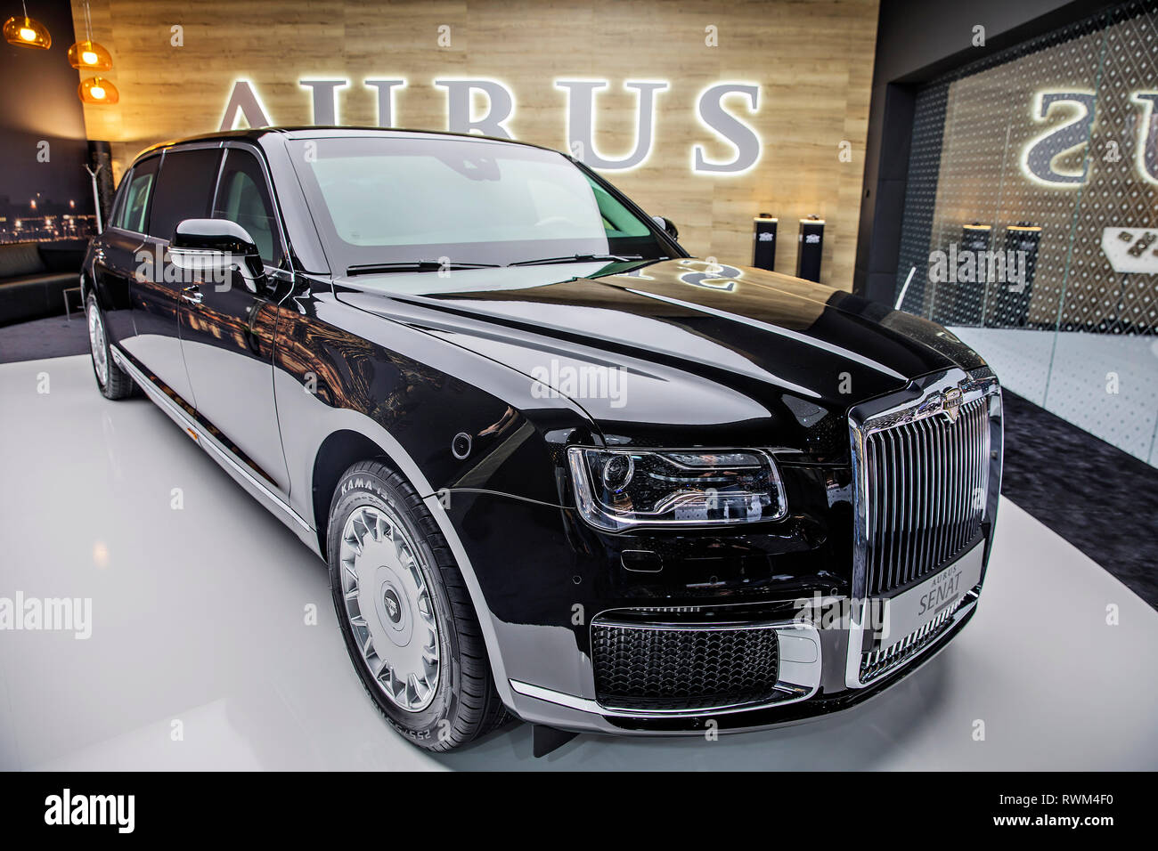 Aurus Senat, Russian luxury limousine, that carries also Russian President  Vladimir Putin, was presented during the 2019 Geneva International Motor Sh  Stock Photo - Alamy