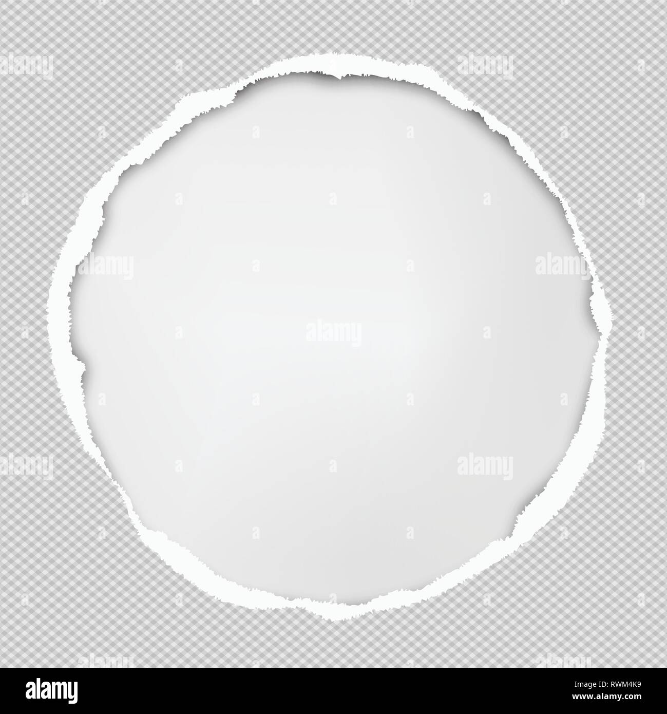 Round paper composition with torn edges and soft shadow is on white background. Vector illustration Stock Vector