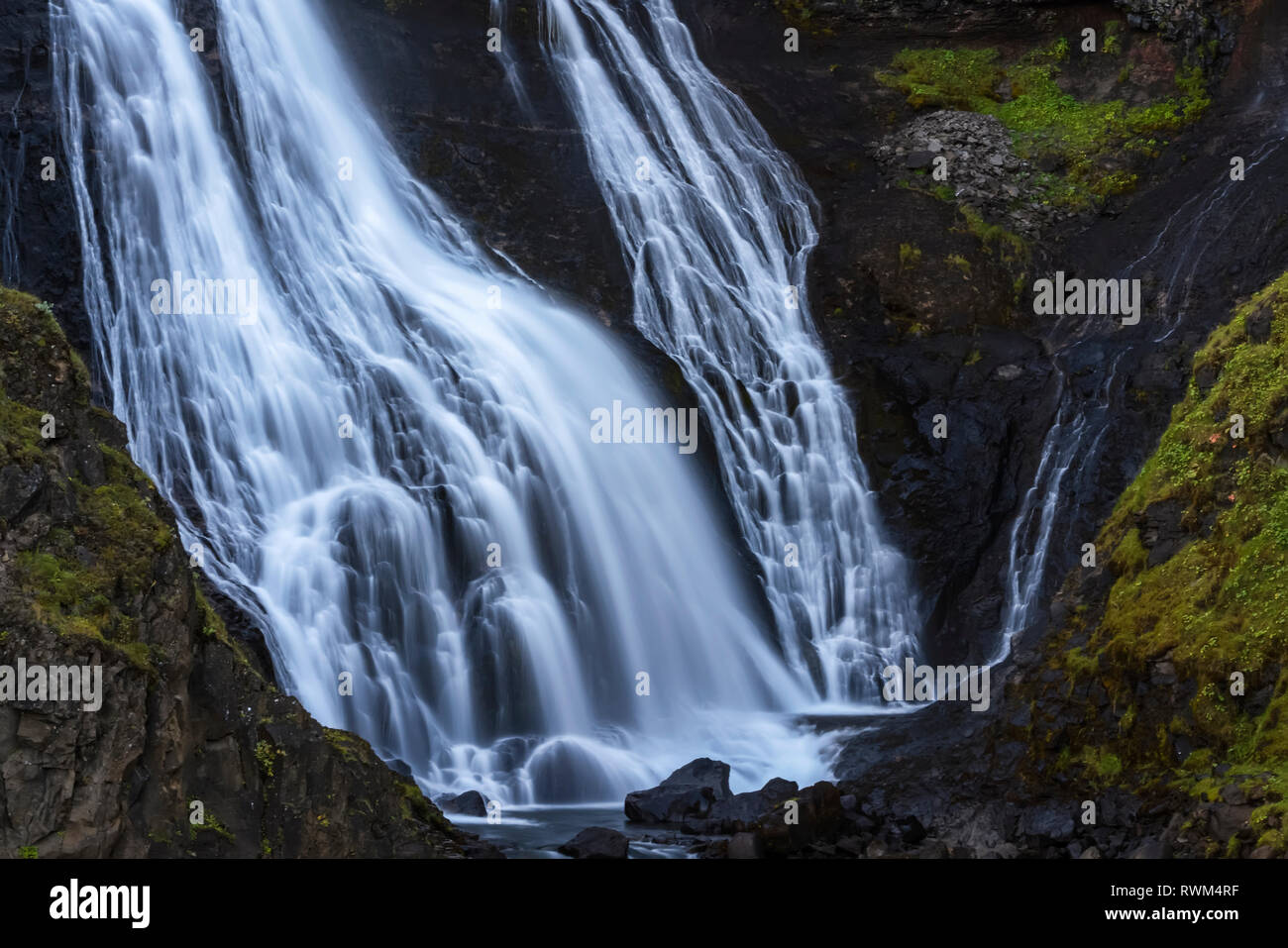 Bottom of an unnamed waterfall located in the East of Iceland; Iceland Stock Photo