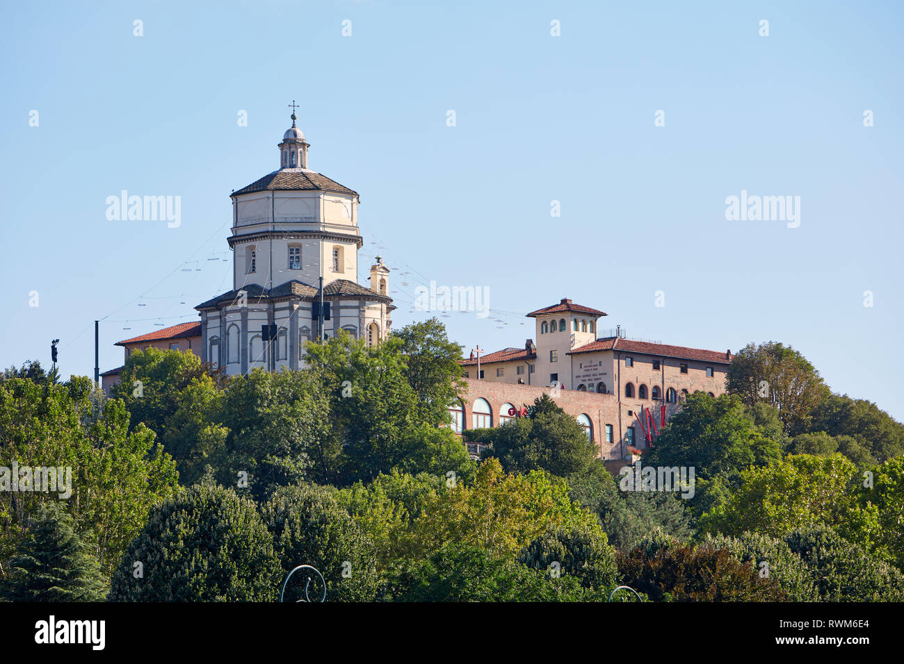 TURIN, ITALY - AUGUST 21, 2017: Cappuccini Mount or mount of Capuchin Monks church and Mountain Museum building in a sunny summer day in Turin, Italy Stock Photo