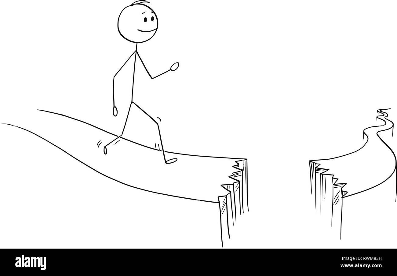 Cartoon of Man or Businessman Walking on Broken Path Stock Vector