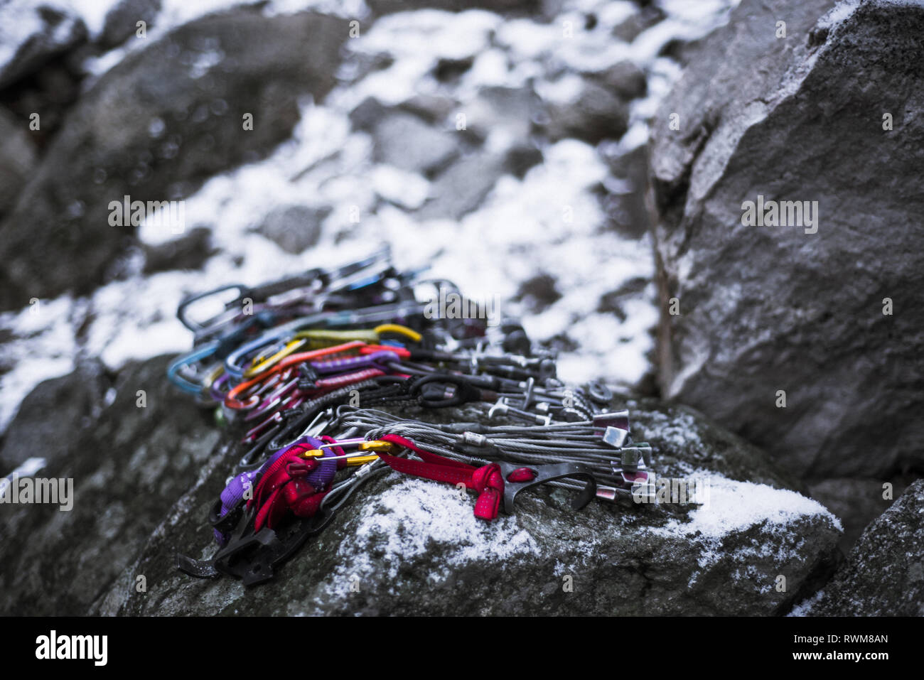 Camming device placed on rock Stock Photo