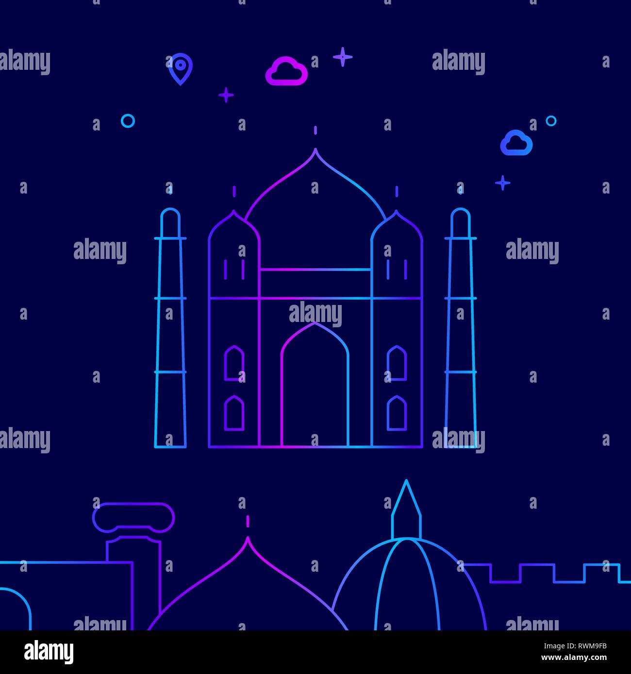 Taj Mahal, India Vector Line Illustration. Historical Landmarks ...