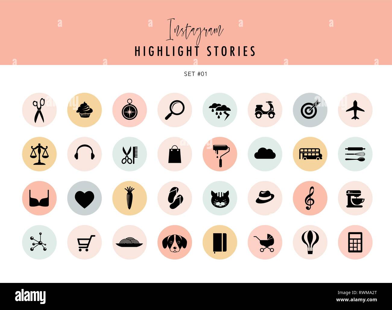 Instagram Highlights Stories Covers Icons collection. A fully editable ...