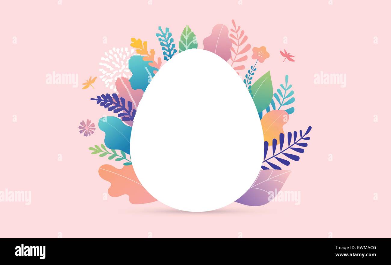 Happy Easter vector illustration, miniature people, families and giant egg. Greeting cards, poster, banner template Stock Vector